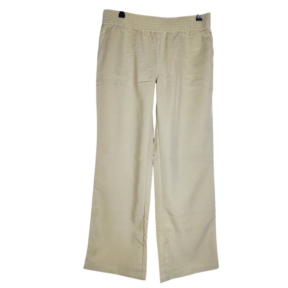 NEW Chicos Fine Twill Wide Leg Pants 1.5 US M/10 Khaki Pull On Stretch Slimming